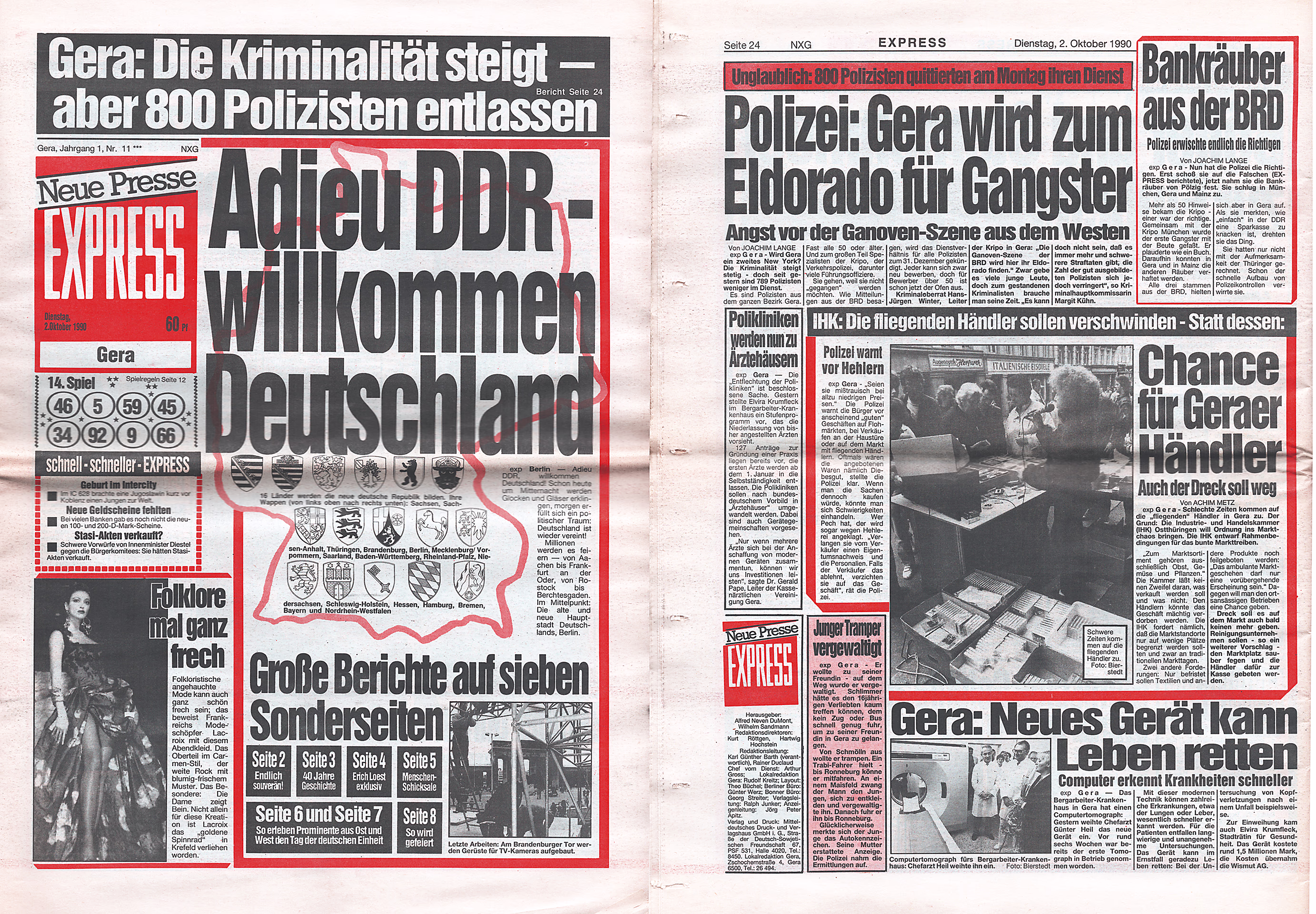 Tageszeitung Neue Presse - Express vom 2. Oktober 1990 - DuMont, Alfred Neven/Sandmann, Wilhelm Tageszeitung Neue Presse - Express vom 2. Oktober 1990 - DuMont, Alfred Neven/Sandmann, Wilhelm